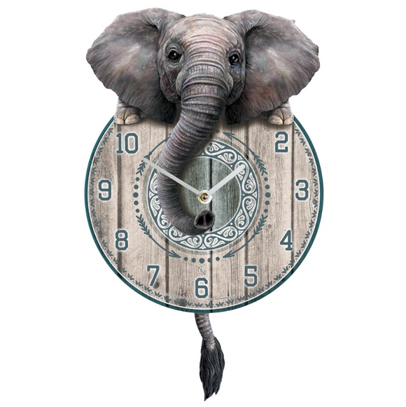 Trunkin' Tickin' Rustic Style Wooden Elephant Swinging Pendulum Clock