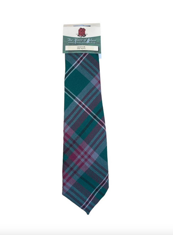 100% New Wool Traditional Medium Weight Scottish Tartan Neck Tie - Gray Hunting Ancient