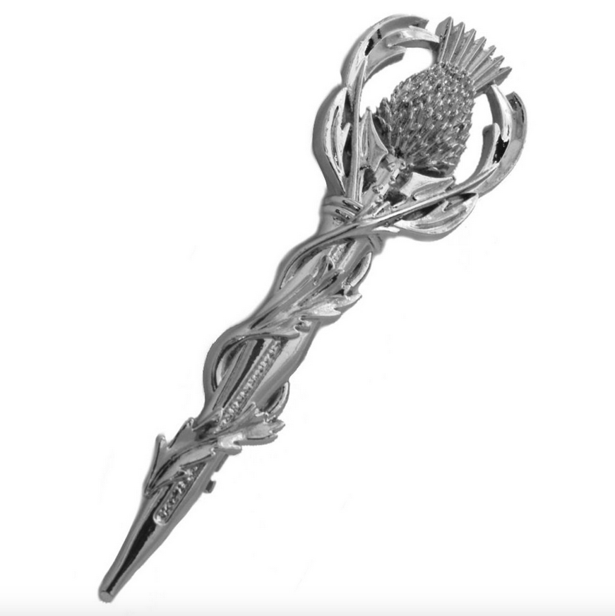 Scottish Celtic Thistle Kilt Pin - Polished Chrome
