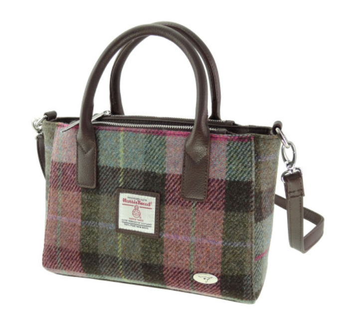 Muted Green And Pink Tartan Tote Handag
