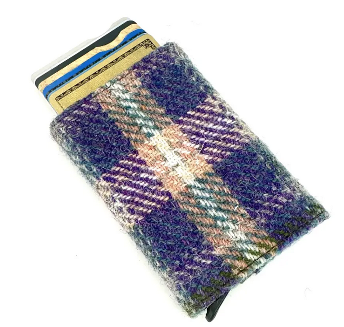 Green And Purple Plaid Tweed Card Holder