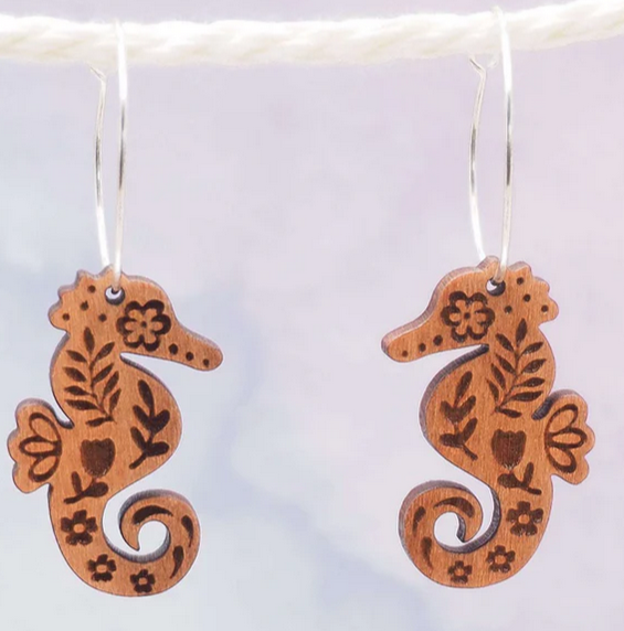 Seahorse Engraved Hoop Earrings