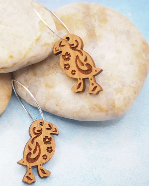 Puffin Engraved Hoop Earrings