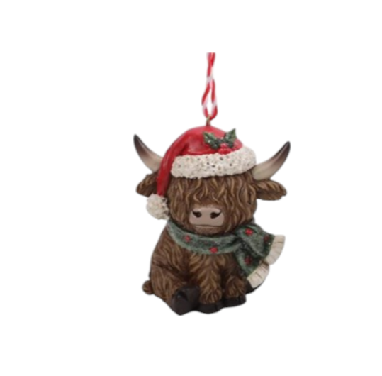 Santa Hat Highland Cow Tree Hanger