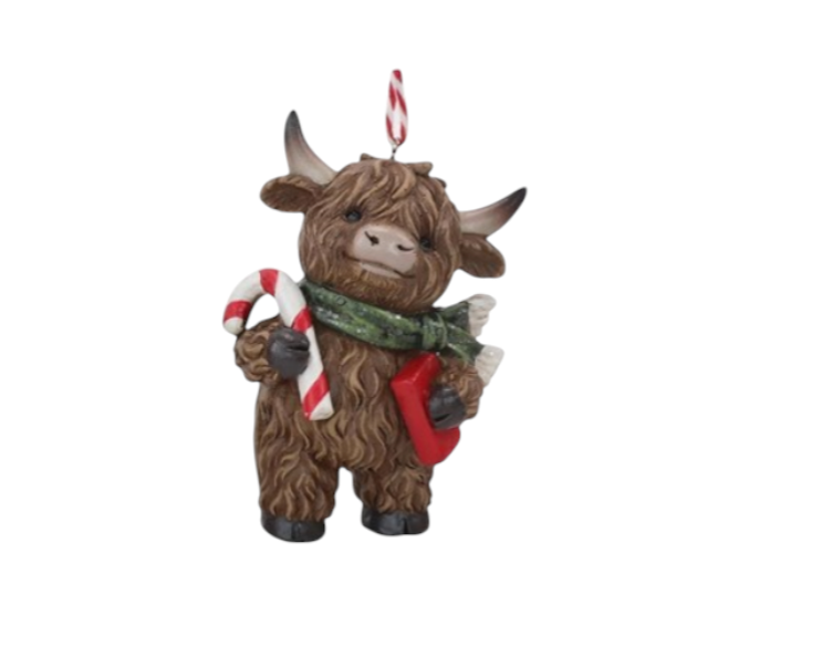 Candy Cane Highland Cow Tree Hanger