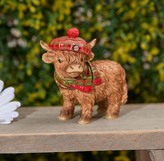 Tartan Hat & Scarf Highland Cow Ornament