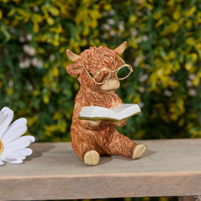 Highland Cow Reading A Book Ornament