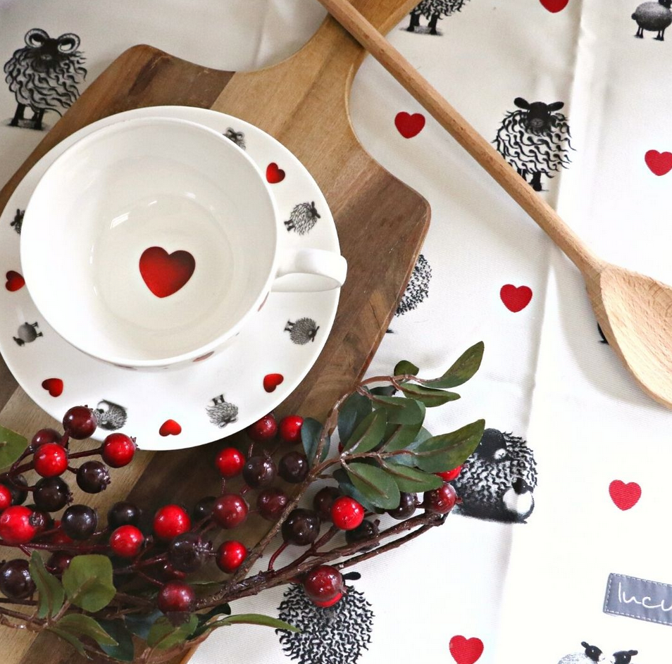 Black & White Heart Cup And Saucer