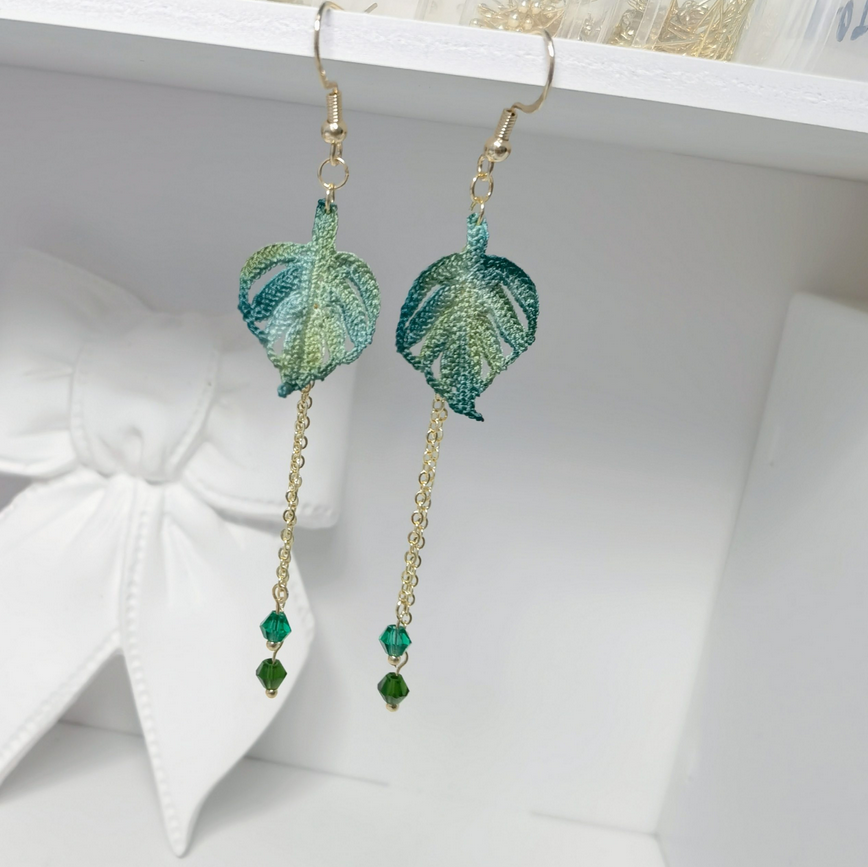 Miss Peachy Monstera Leaf Earrings