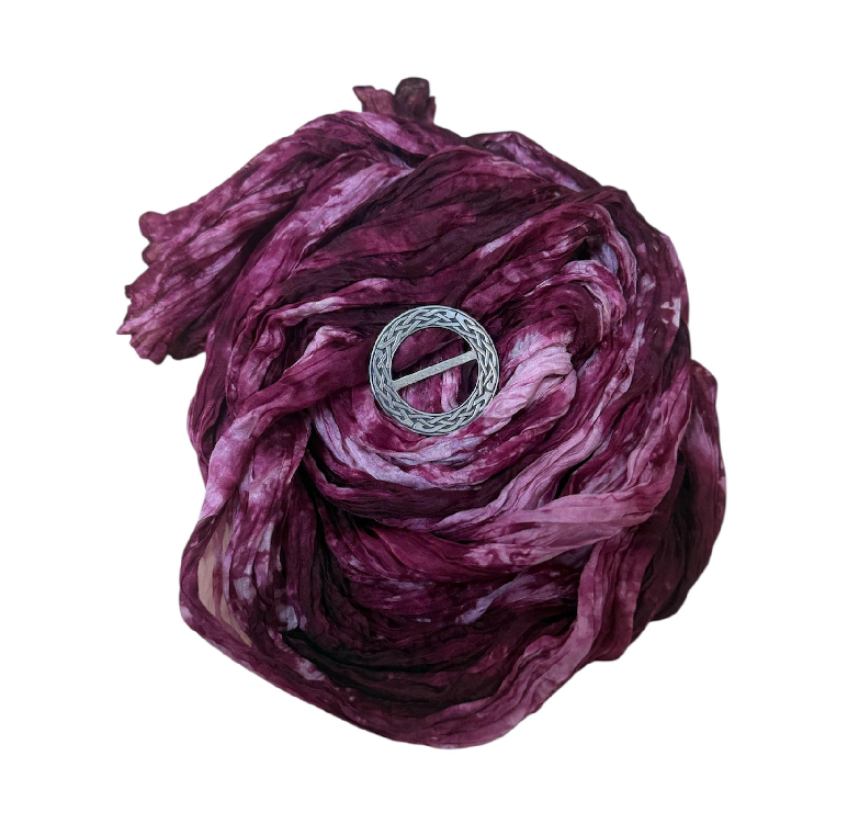 Pink & White Silk Scarf - Celtic Knot Ring