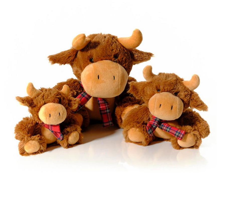 Plush Highland Cow Teddy With Tartan Scarf - 25cm