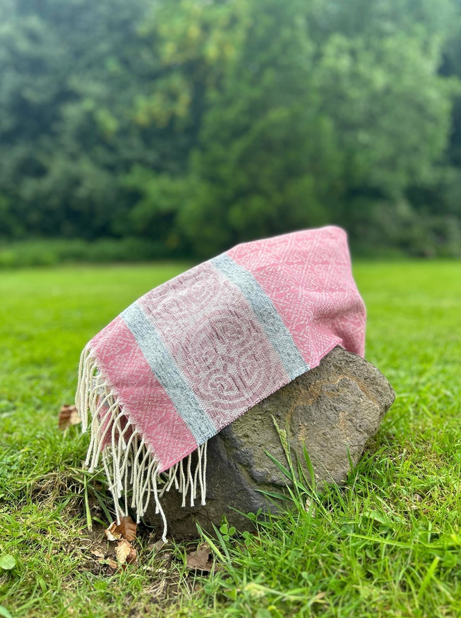 Ice Pink Celtic Border Jacquard Wool Scarf