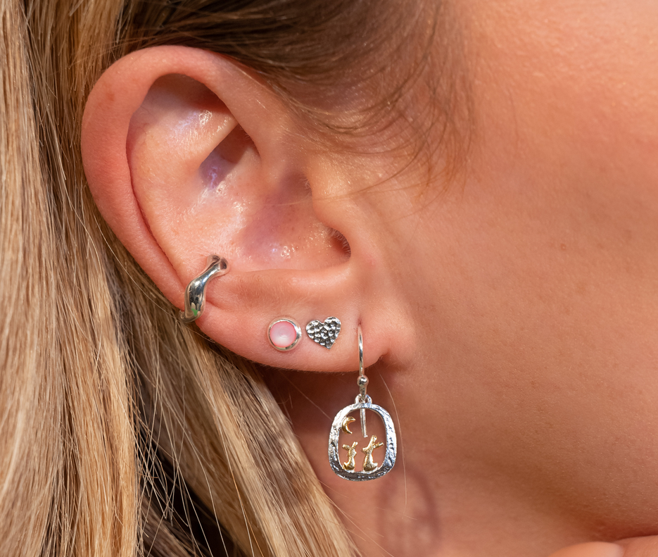 Rabbits And Moon Dangle Earrings