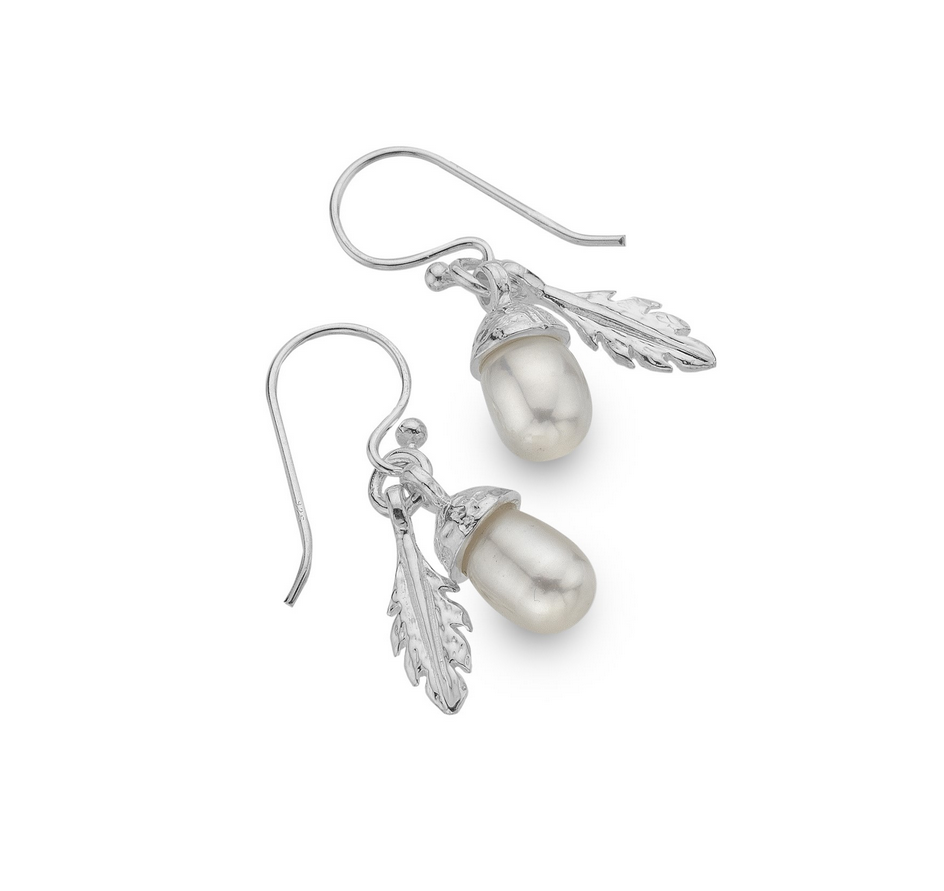 Acorn & Oak Leaf Pearl Earrings