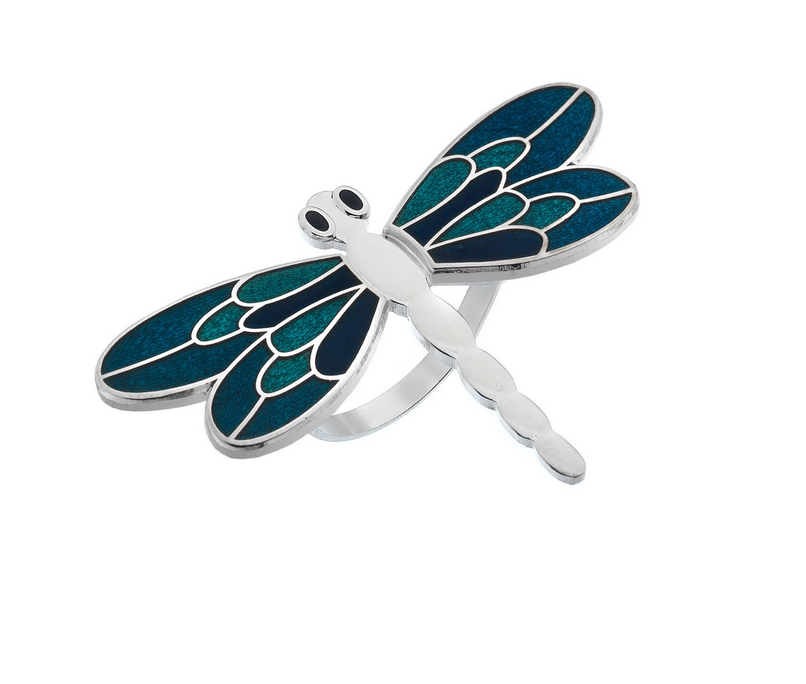 Blue And Turquoise Dragonfly Scarf Ring