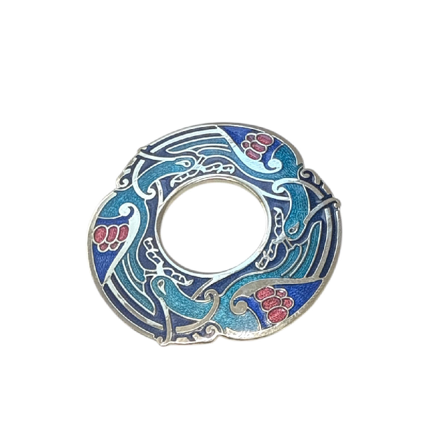 Blue And Turquoise Celtic 3 Birds Scarf Ring