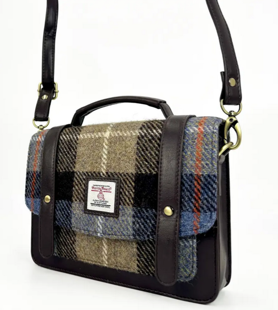 Blue/Brown Check Mini Messenger Bag