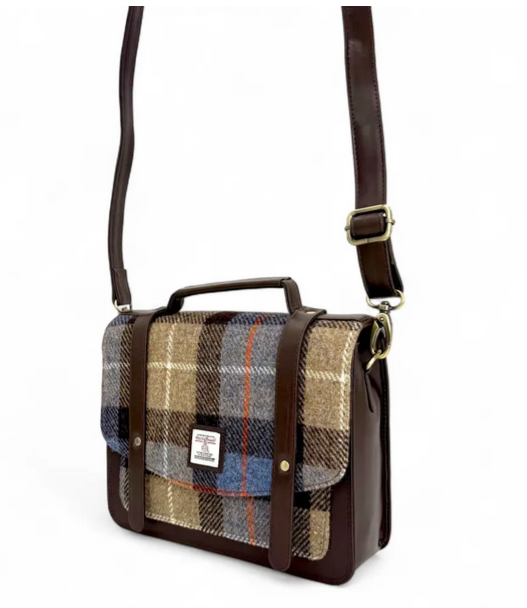 Blue Brown Check Ladies Messenger Bag