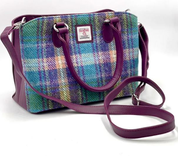 Green Purple Plaid Top Handle Bag