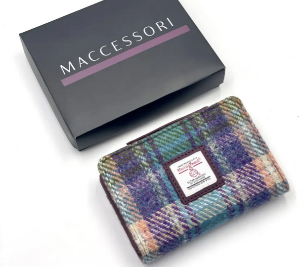 Green Purple Plaid Medium Zip Purse