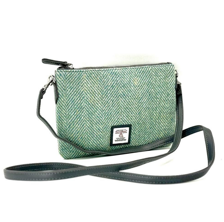 Turquoise Herringbone Zip Purse Bag