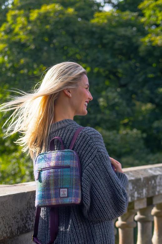 Green Purple Plaid Mini Backpack