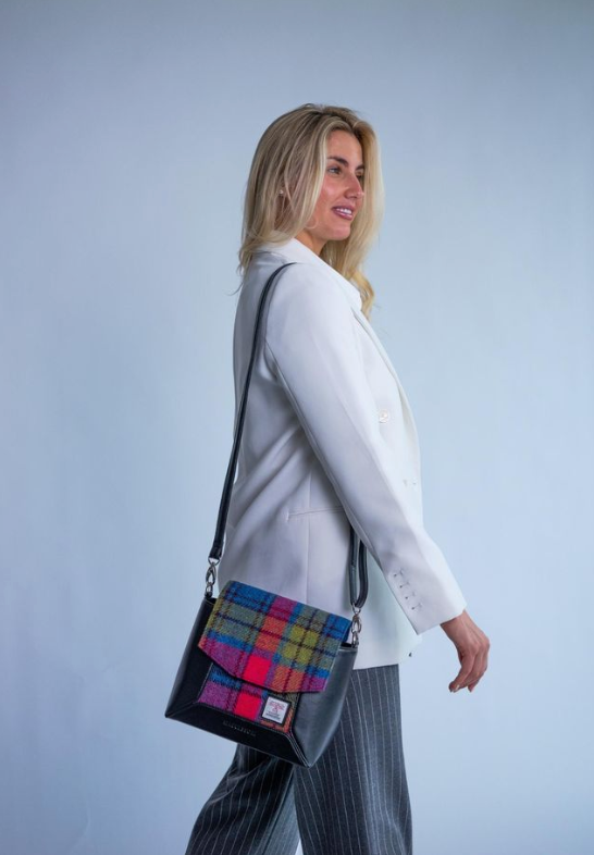 Blue Pink Check Highland Messenger Bag