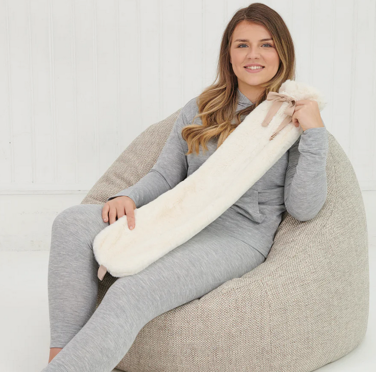 2L White/Beige Long Hot Water Bottle