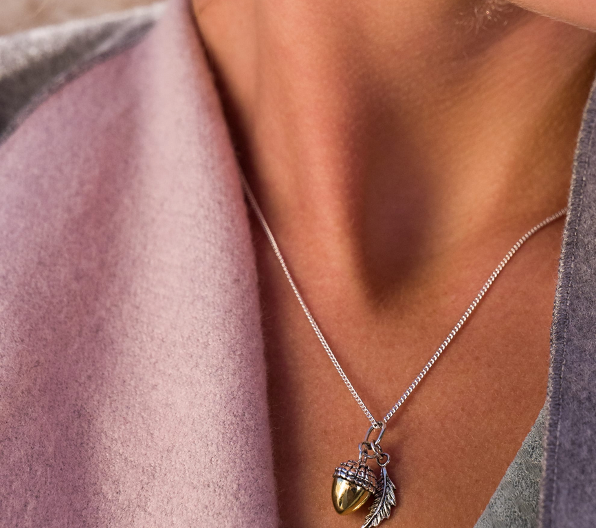 Acorn & Leaf Brass Necklace