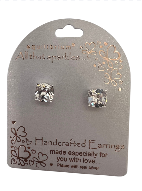 Solitaire Square Stud Drop Earrings