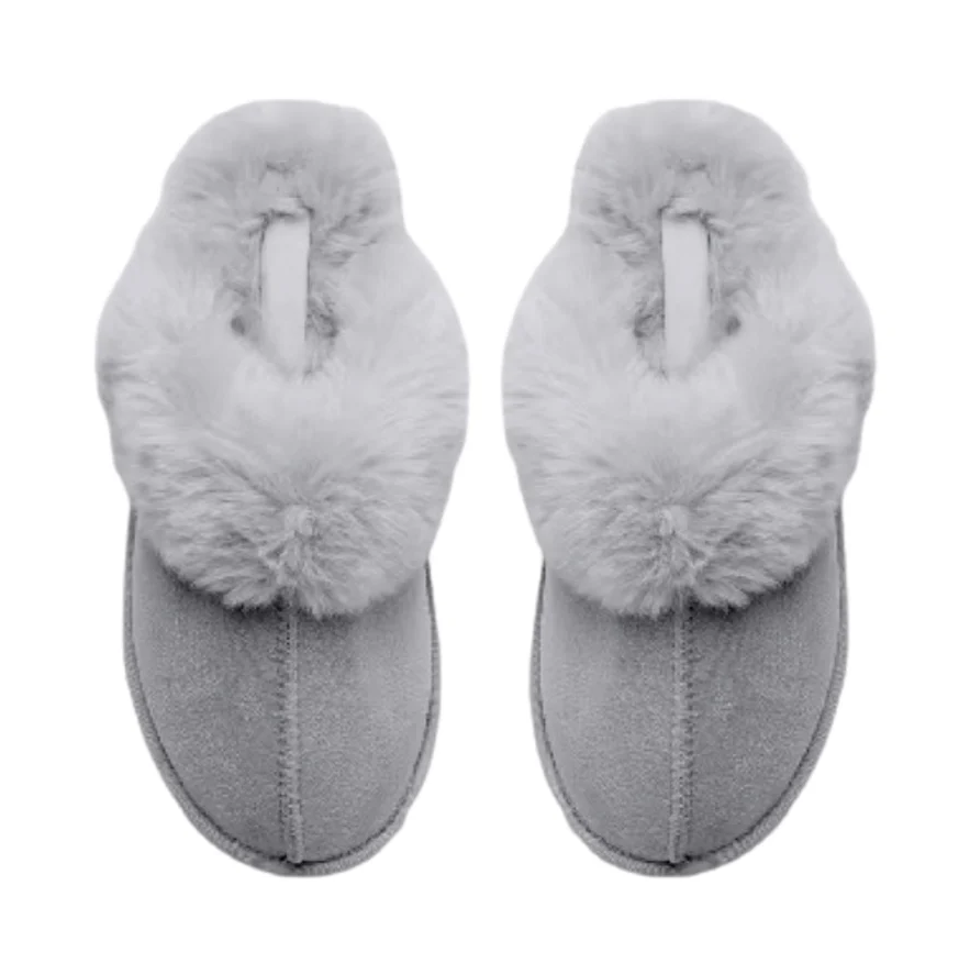 Microwavable Suede Grey Mule Slippers