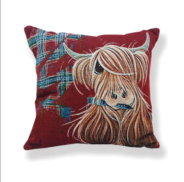 Highland Cow Tartan Paint Cushion