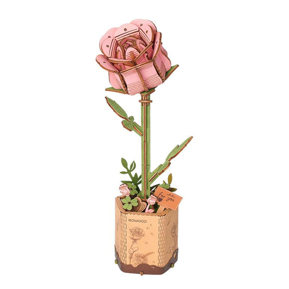 Beautiful Build It Yourself Wooden Pink Rose Pot Model Building Kit