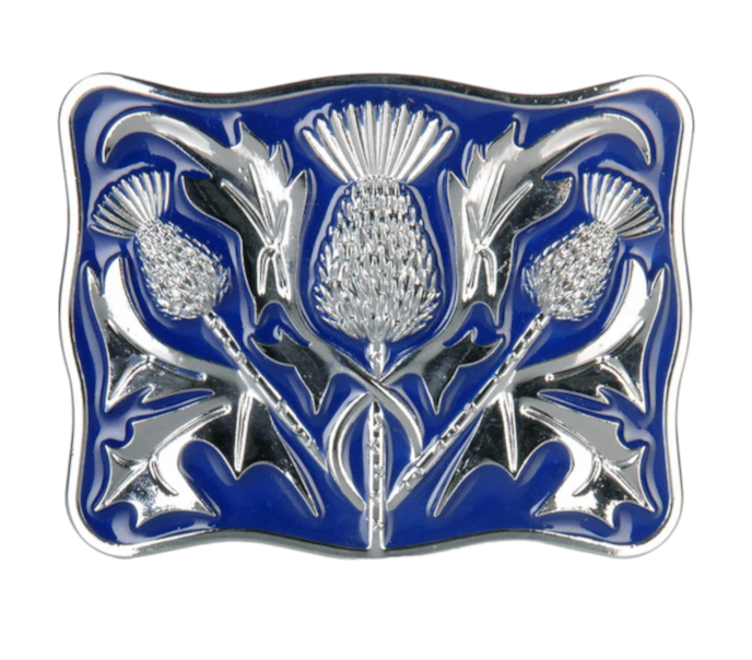Blue Enamelled Celtic Thistle Kilt Buckle