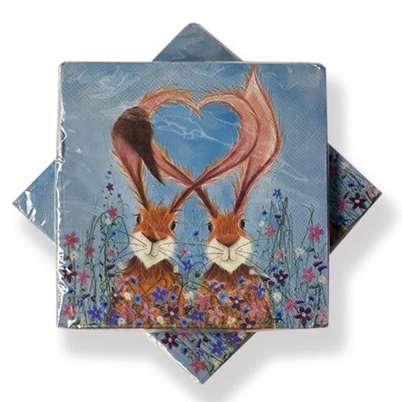 Pack of 20 3 Ply Blue Hares In Love Valentines Wedding Paper Napkins