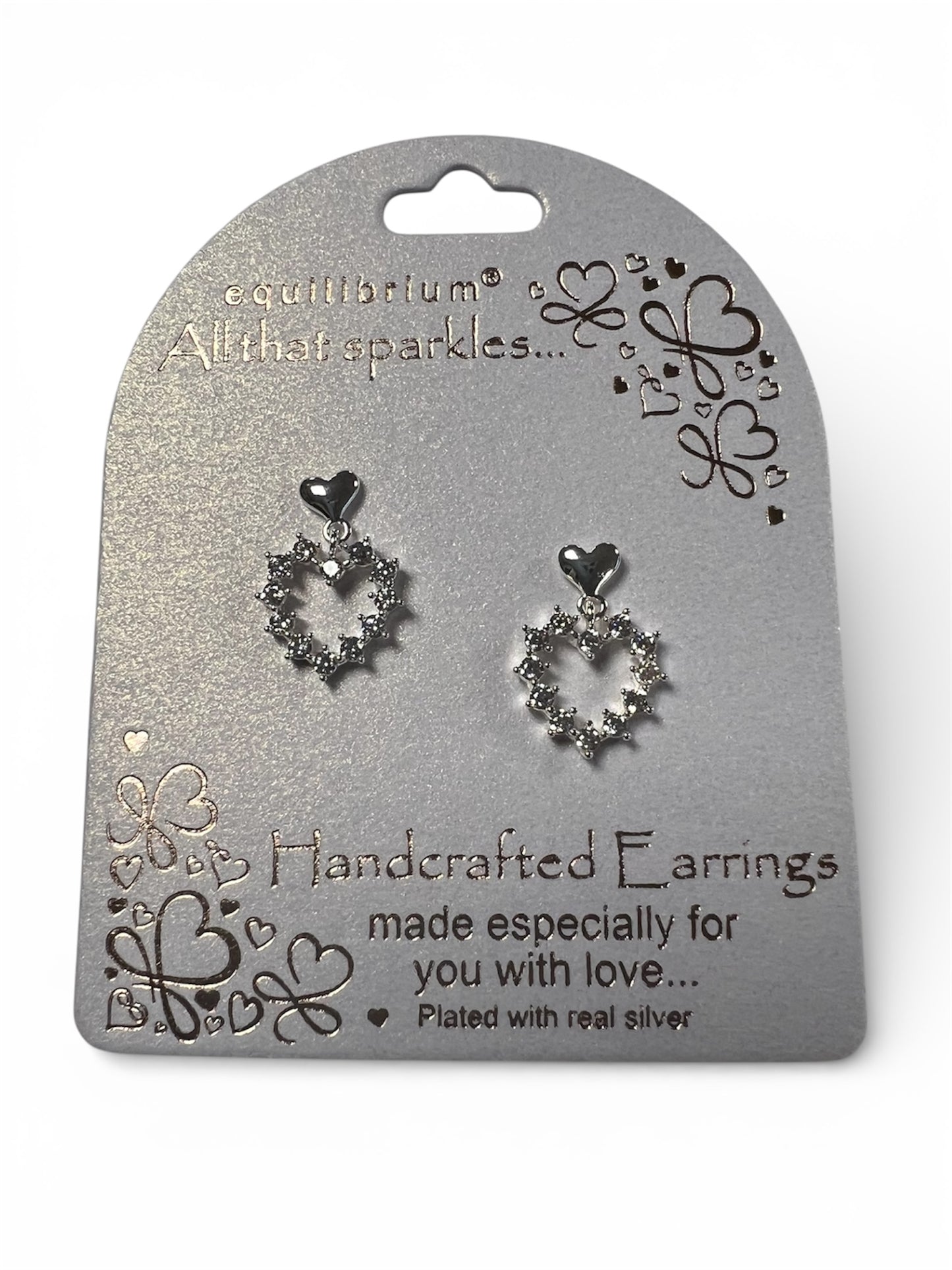 Diamante Heart Stud Drop Earrings