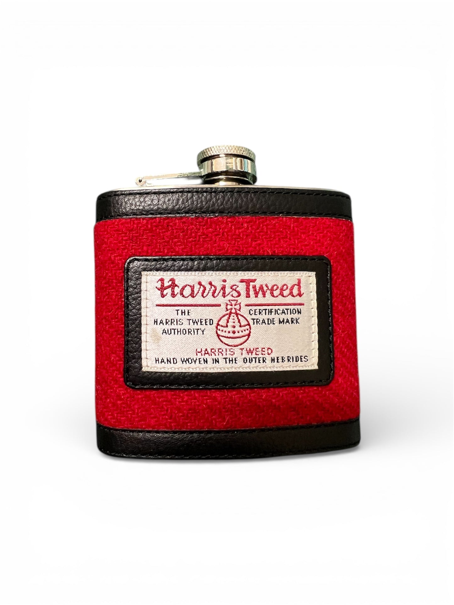 Red tweed wrapped hip flask