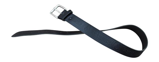 Black Leather Masonic Embossed Trouser Pants Belt - Size Small