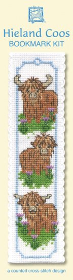 Three Scottish Highland Cow Coo Bookmark Cross Stitch Kit