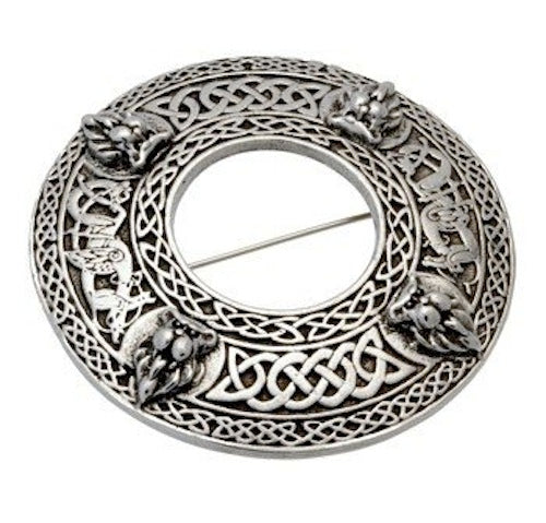 Four Lion Celtic Knot Plaid Brooch