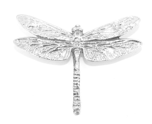 Medium Dragonfly Polished Pewter Scarf Sash Plaid Ring