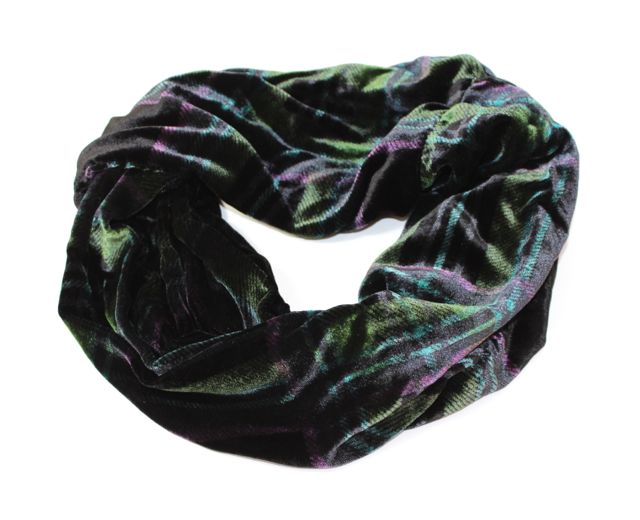 Ladycrow Twisted Silk Velvet Infinity Scarf in Vibrant Tartan