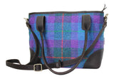 Scottish Deerskin Leather Purple Blue Tartan Check Harris Tweed Large Hannah Bag