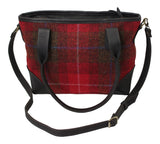 Scottish Deerskin Designer Red Tartan Check Harris Tweed Large Hannah Bag