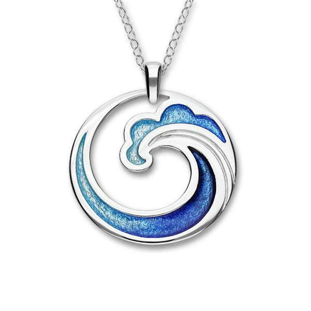 Blue Green Enamel Round Wave Necklace