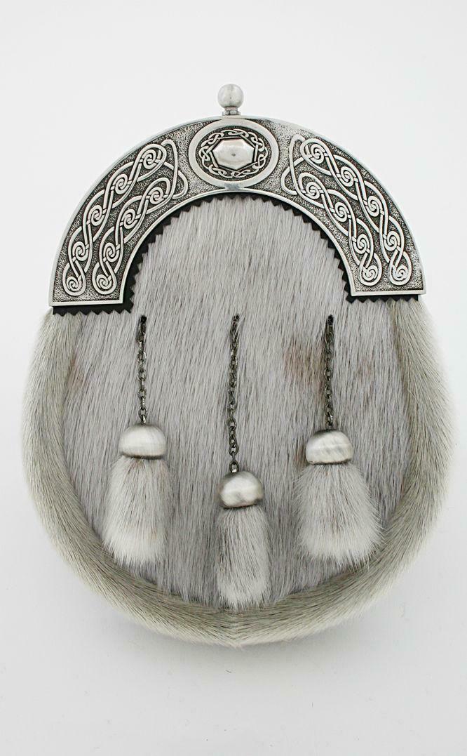 Celtic Bulldog Dress Sporran Grey Hide Antique Finish