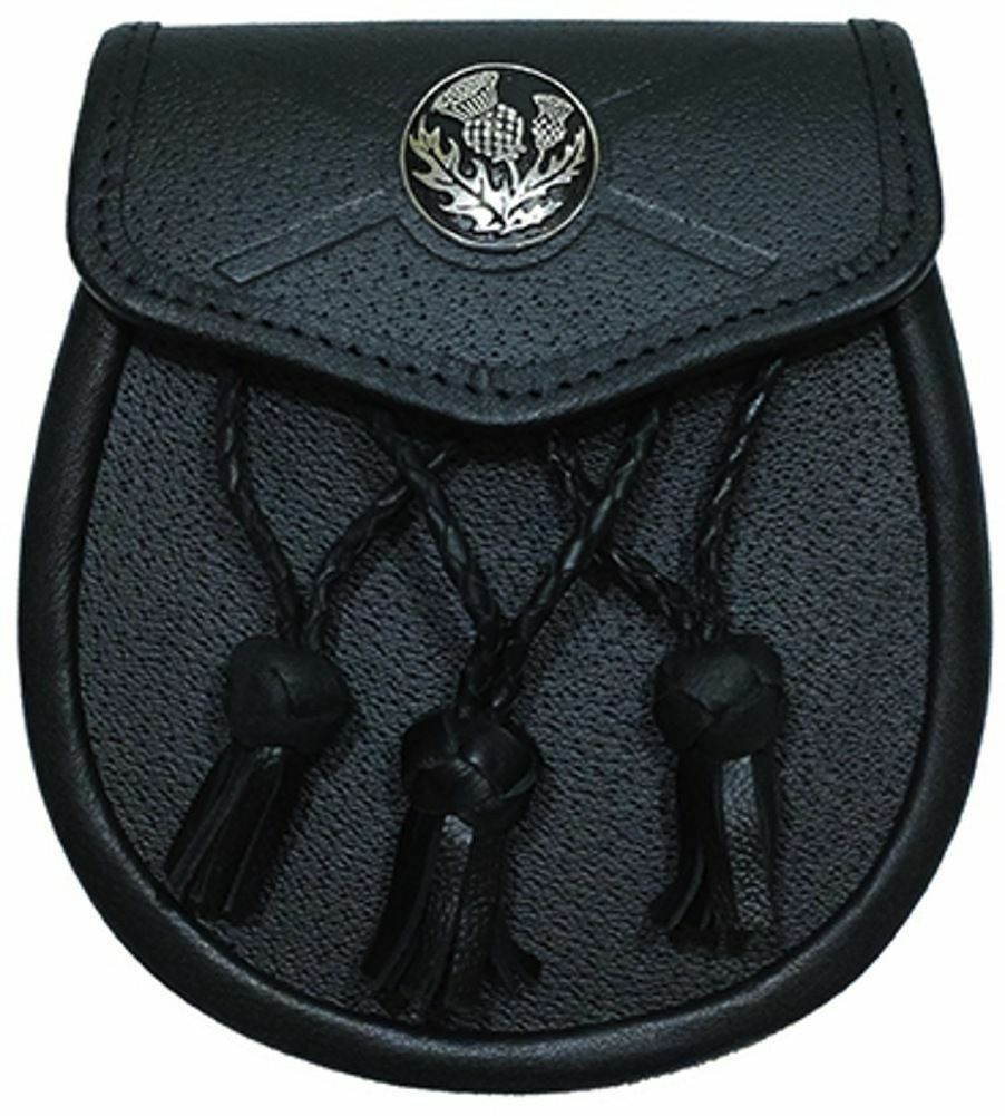 Thistle & Saltire Black Leather Day Sporran