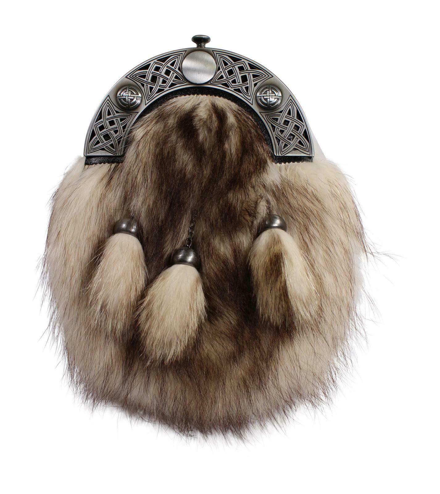 Leather Dress Sporran Raccoon Matte Knot Cantle