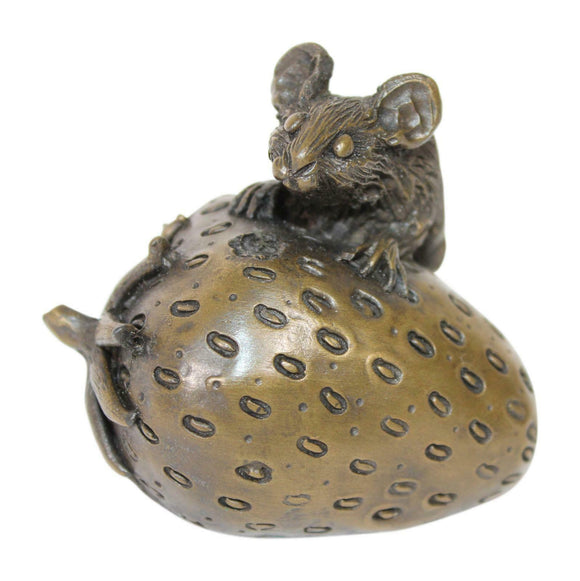 Oriele Cold Cast Bronze Mouse On Strawberry Figure Figurine Decoration