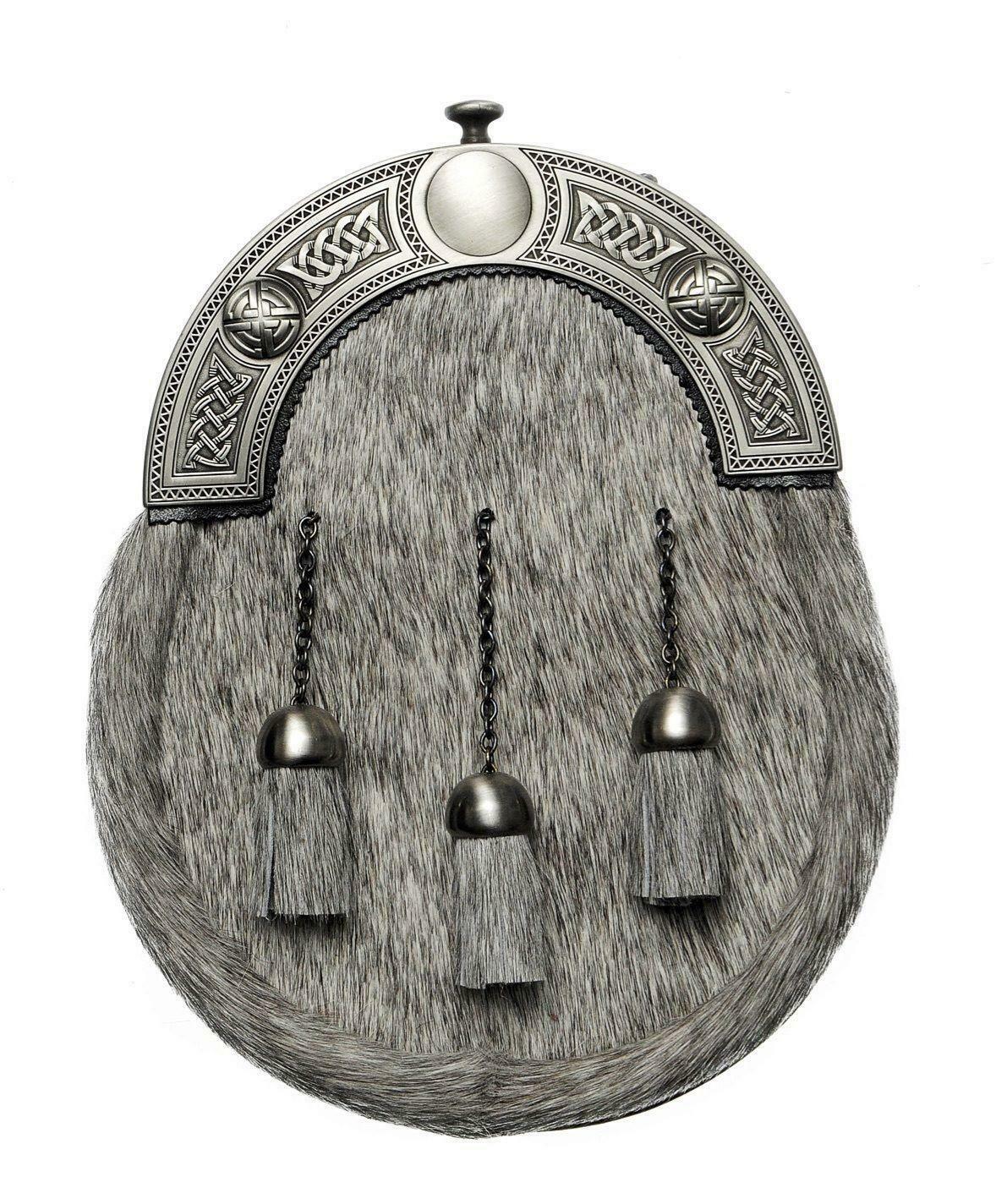 Grey Bovine Dress Sporran Antique Swirl Cantle